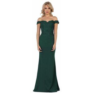 Hunter Green Form-Fitting Evening Dress By May Queen MQ1529